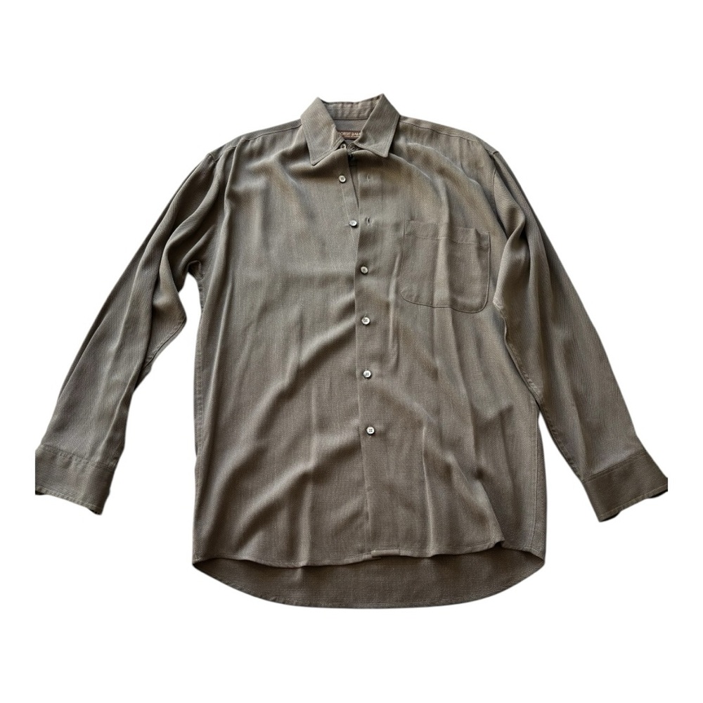 Robert Barakett Men's 100% Tencel LS button up brown shirt Made In Canada| Small